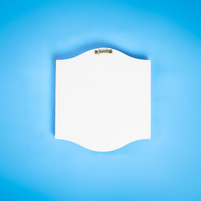 White Small Vertical Curved Name Plate Couple Name - Back View Showing Hanging Hook