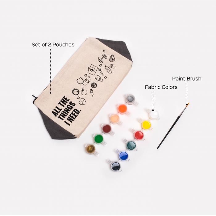 Eco-Friendly Fabric Painting - Set of 2 Pouches - DIY Kit - Zwende