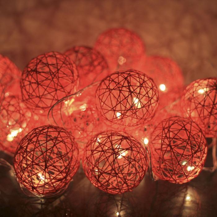 Handcrafted Yarn Spherical Fairy Light Hangings - Peach