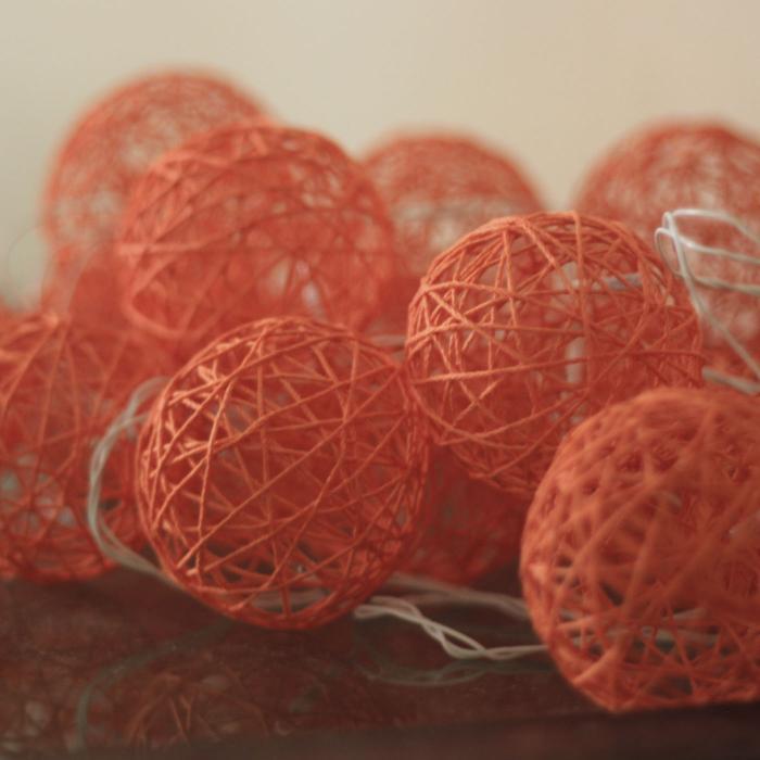 Handcrafted Yarn Spherical Fairy Light Hangings - Peach
