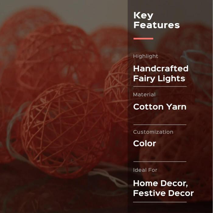 Handcrafted Yarn Spherical Fairy Light Hangings - Peach