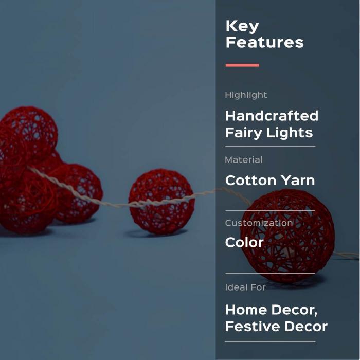 Handcrafted Yarn Spherical Fairy Light Hangings -  Multicolour