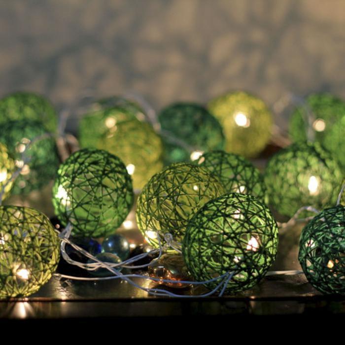 Handcrafted Yarn Spherical Fairy Light Hangings - Shades Of Green