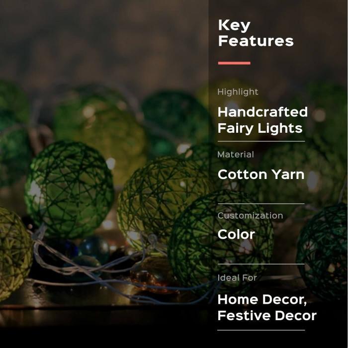 Handcrafted Yarn Spherical Fairy Light Hangings - Shades Of Green