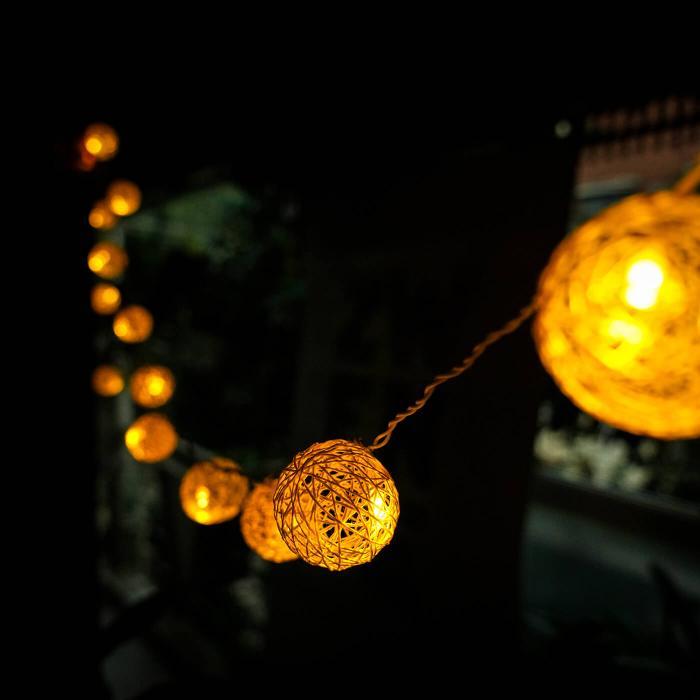 Handcrafted Yarn Spherical Fairy Light Hangings - Yellow