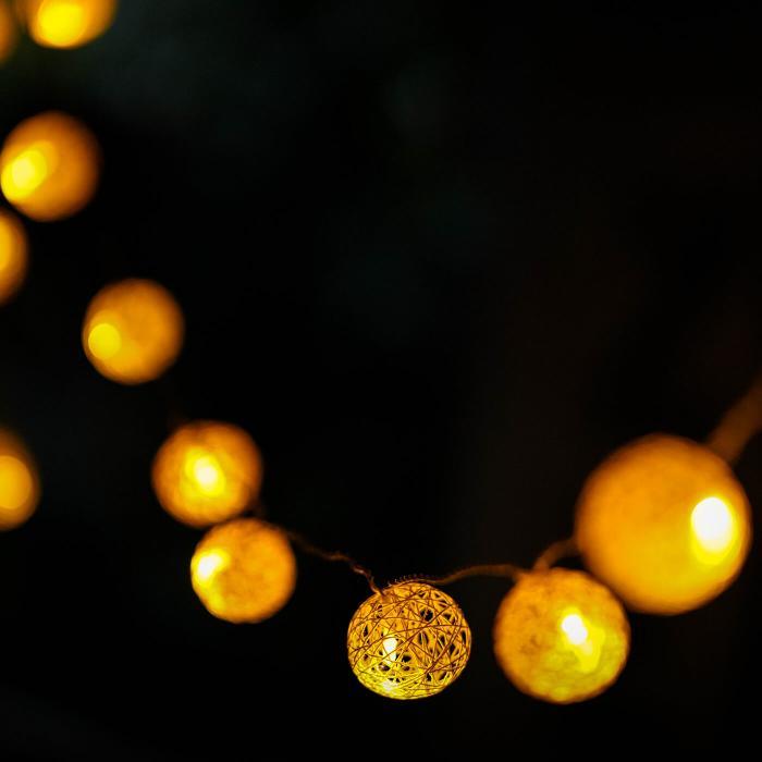 Handcrafted Yarn Spherical Fairy Light Hangings - Yellow