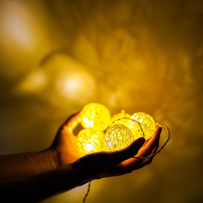 Handcrafted Yarn Spherical Fairy Light Hangings - Yellow