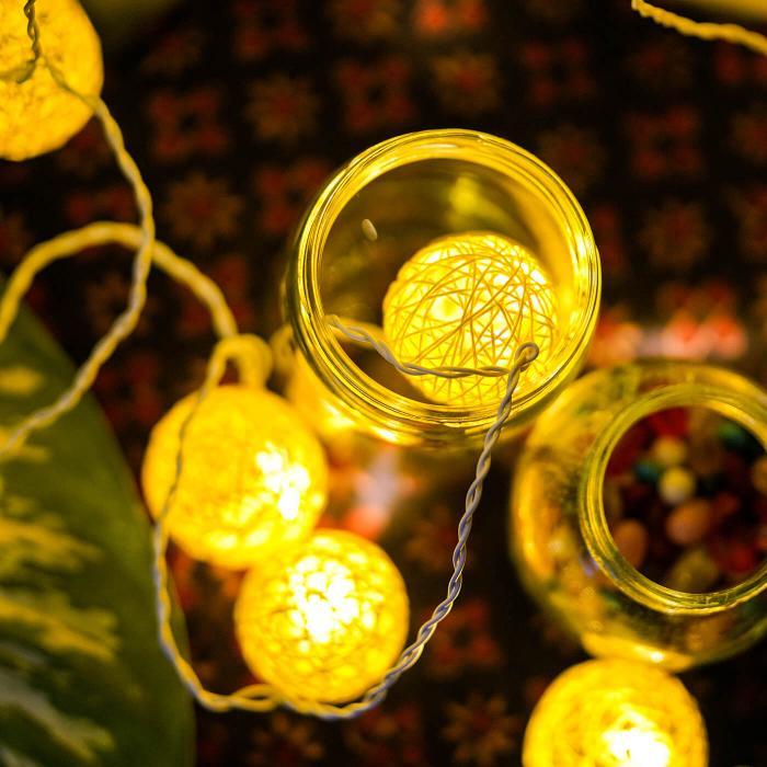Handcrafted Yarn Spherical Fairy Light Hangings - Yellow