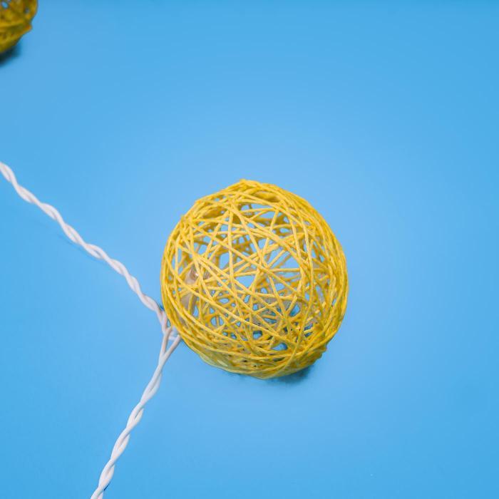 Handcrafted Yarn Spherical Fairy Light Hangings - Yellow