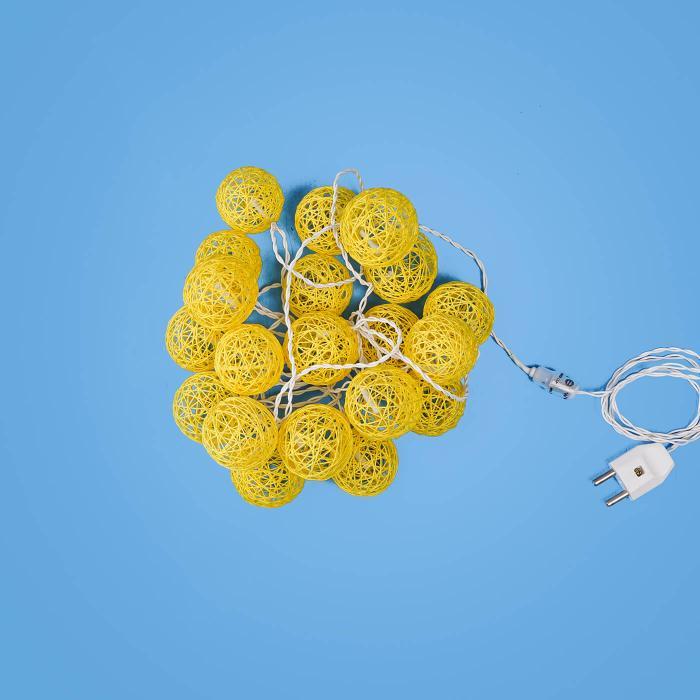 Handcrafted Yarn Spherical Fairy Light Hangings - Yellow