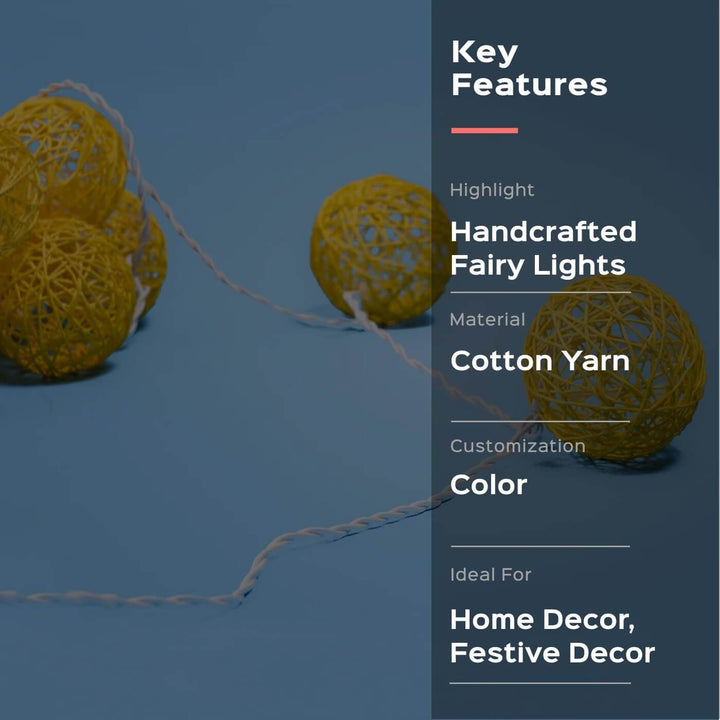 Handcrafted Yarn Spherical Fairy Light Hangings - Yellow