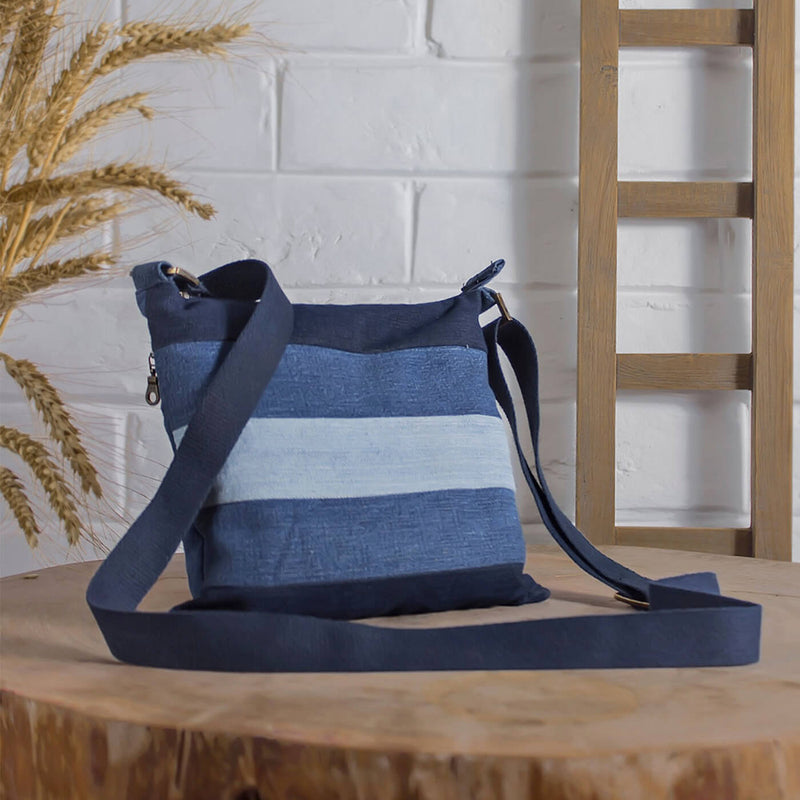 Striped Upcycled Denim Sling Bag