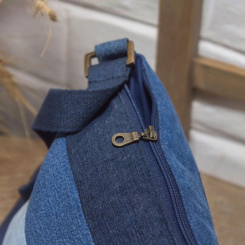 Striped Upcycled Denim Sling Bag