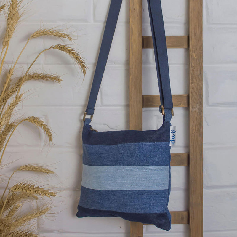 Striped Upcycled Denim Sling Bag