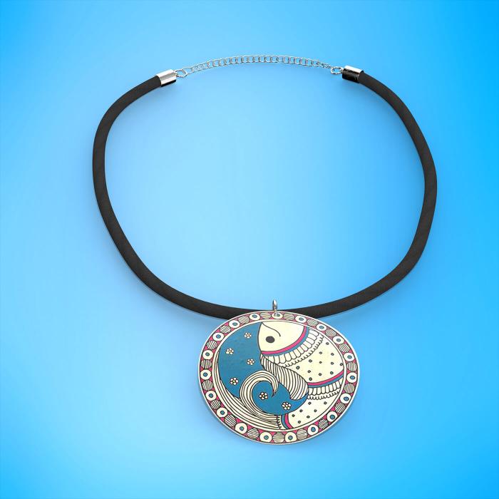 Hand-painted Leather Chain with Blue Bliss Artwork