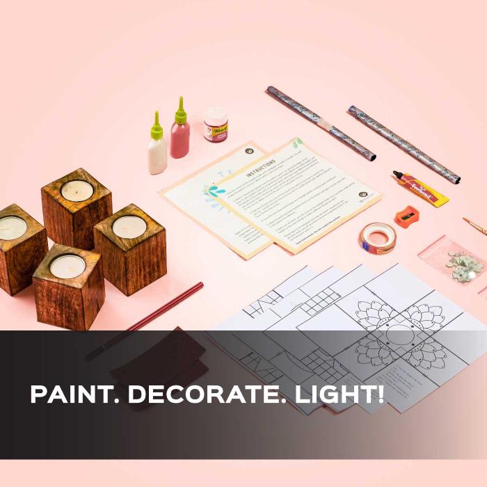 Lippan Art Wooden Tealight Holder DIY Kit - (Set of 4)