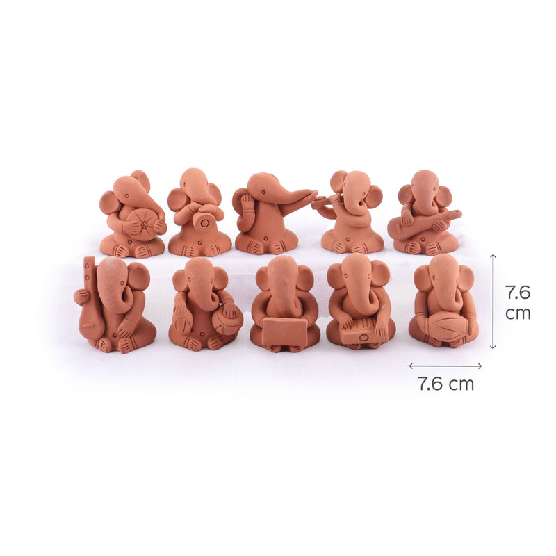 Handmade Terracotta Musical Ganeshas - Set of 10