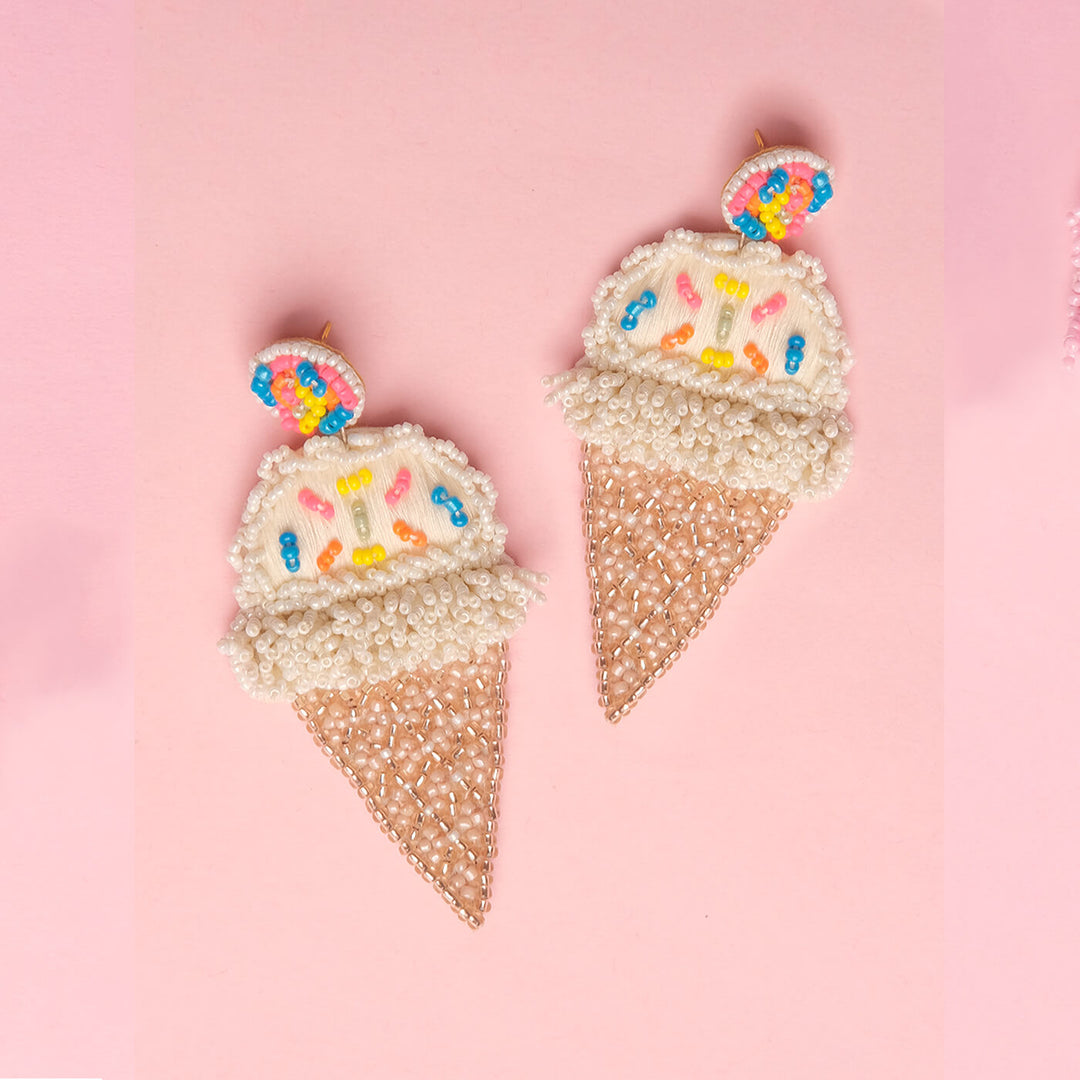Hand Embroidered Ice Cream Sequin Earrings