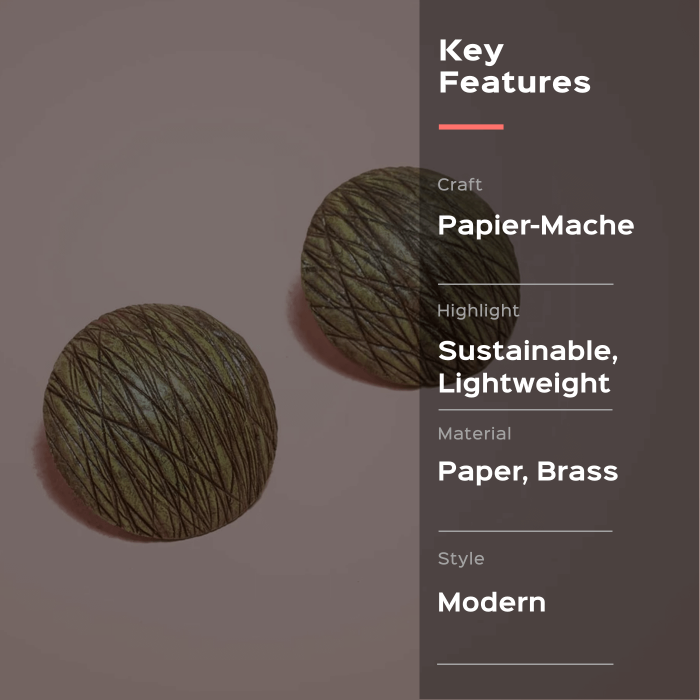 Papier-Mache Earrings - Studs - Brown Segmental Dome