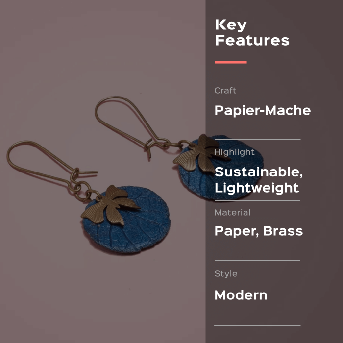 Papier Mache Orbicular Butterfly Earrings - Blue - Zwende