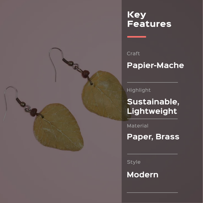 Papier Mache Cordate Earrings - Yellow