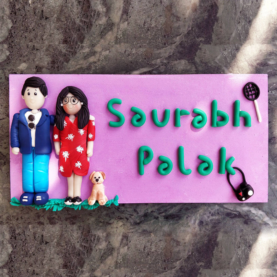 Clay Nameplate for Couples - Two Characters & Pet