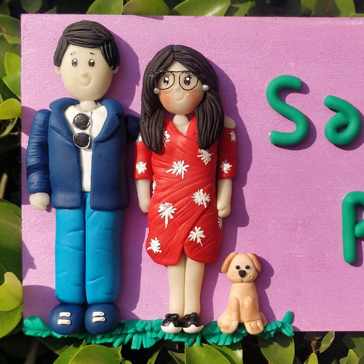 Clay Nameplate for Couples - Two Characters & Pet