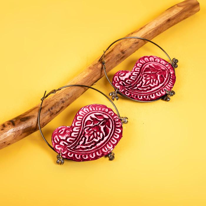Block-Printed Red Paisley Hoops - Zwende