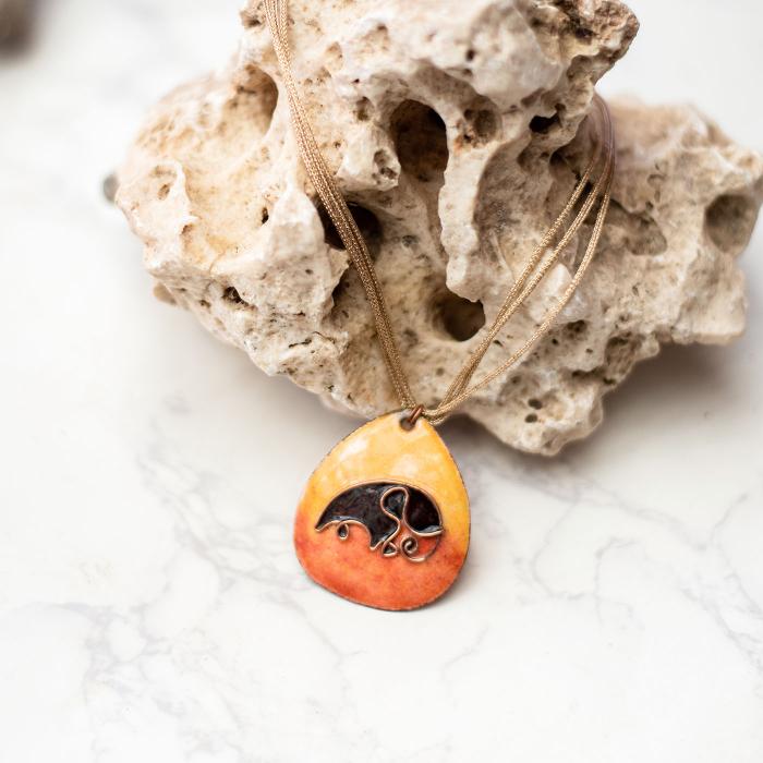 Copper Enamel Pendant - Elephant - Orange