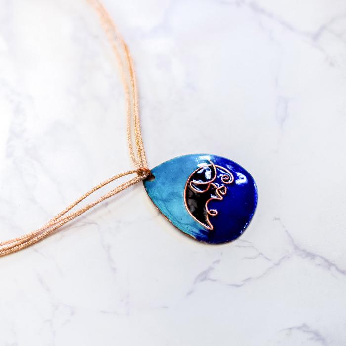 Copper Enamel Pendant - Blue - Elephant