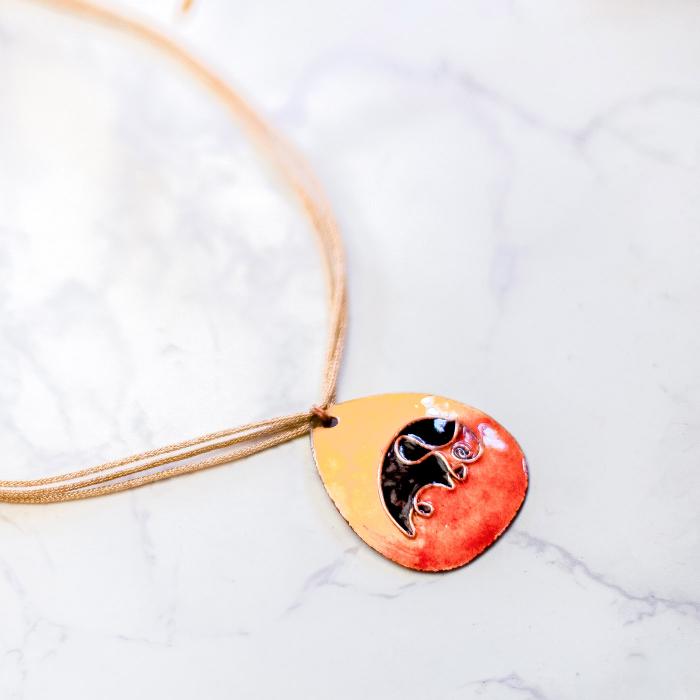Copper Enamel Pendant - Elephant - Orange