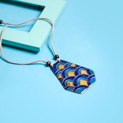 Copper Enamel Pendant - Waves - Blue