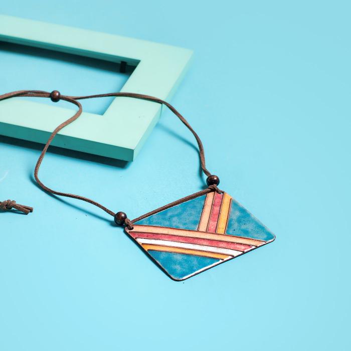 Copper Enamel Pendant - Rectangle - Blue