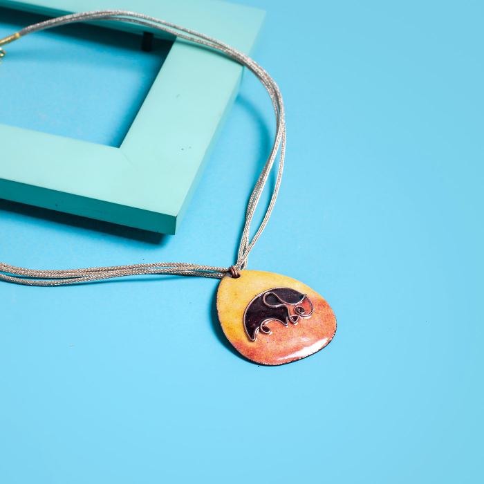 Copper Enamel Pendant - Elephant - Orange