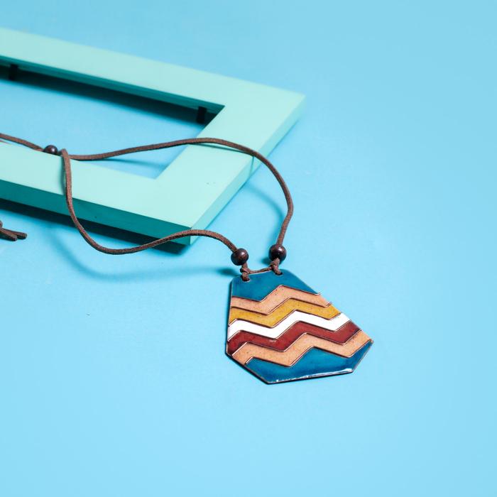 Copper Enamel Pendant - Hexagon - Multi Colour