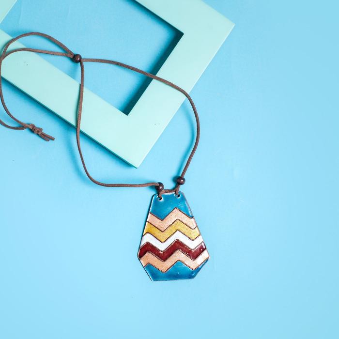 Copper Enamel Pendant - Hexagon - Multi Colour