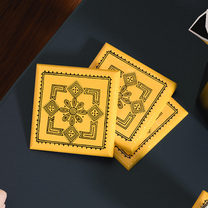 Handpainted Aipan Coasters (Set of 4) - Yellow
